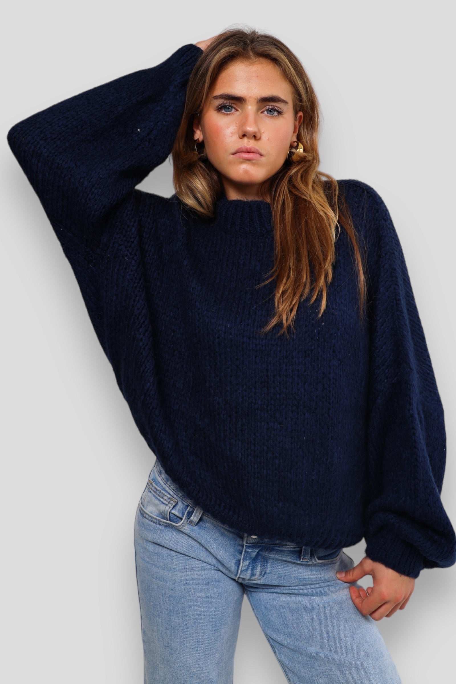 Pull "Garde-moi au chaud" marine