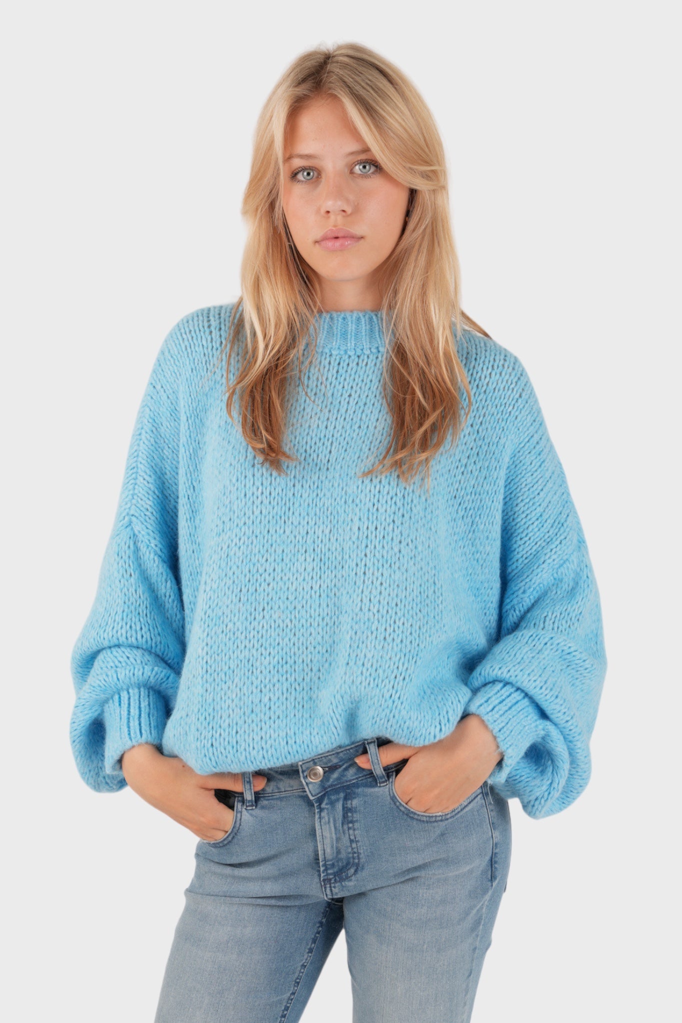 "Keep me warm" sweater blue