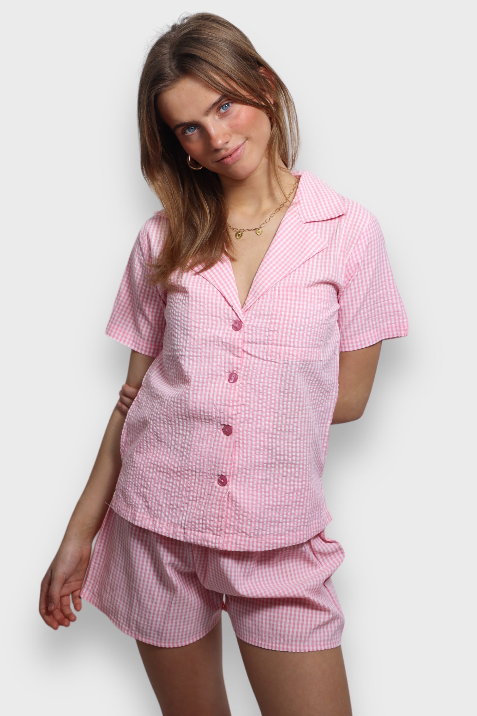 "Check" pajamas pink